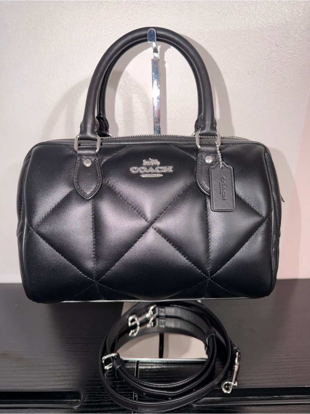 Coach Rowan Leather Satchel with Puffy Diamond Quilting EUC Black